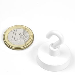 FTNW-25 Hook magnet white Ø 25,3 mm, holds approx. 16 kg, powder-coated, thread M4