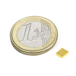 Q-05-04-01-G Bloque magnético 5 x 4 x 1 mm, sujeta aprox. 350 g, neodimio, N50, dorado