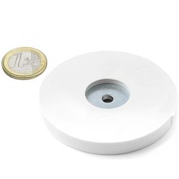 ZTNGW-66 sistema magnetico Ø 66 mm bianco gommato con foro cilindrico, tiene ca. 25 kg,
