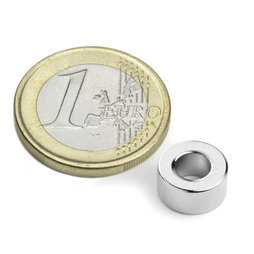 R-10-05-05-DN, Anello magnetico Ø 10/5 mm, altezza 5 mm, neodimio, N45, nichelato, magnetizzato diametralmente