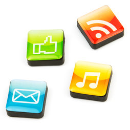 SALE-053/apps, Icons apps, magneti decorativi quadrati, set da 4, in diversi design