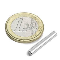 S-04-25-N, Cilindro magnetico Ø 4 mm, altezza 25 mm, neodimio, N42, nichelato