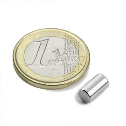 S-05-08-N, Cilindro magnetico Ø 5 mm, altezza 8,47 mm, neodimio, N45, nichelato