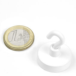 FTNW-25, Magnete con gancio bianco, Ø 25,3 mm, verniciato a polvere, filettatura M4