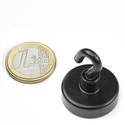 FTNB-25, Magnete con gancio nero, Ø 25,3 mm, verniciato a polvere, filettatura M4