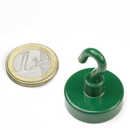 FTNG-25, Magnete con gancio verde, Ø 25,3 mm, verniciato a polvere, filettatura M4