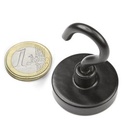 FTNB-32, Magnete con gancio nero, Ø 32,3 mm, verniciato a polvere, filettatura M5
