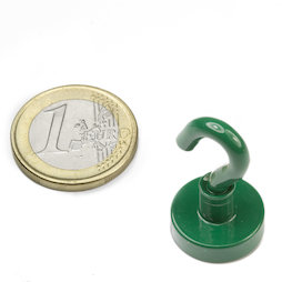 FTNG-16, Magnete con gancio verde Ø 16,3 mm, verniciato a polvere, filettatura M4