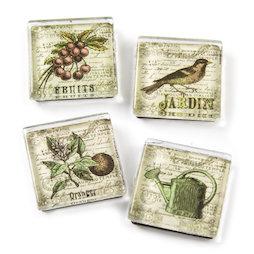 SALE-092, Jardin, calamite da frigo con motivi da giardino, set da 4