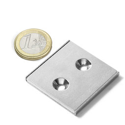 CSR-40-40-04-N, Magnete piatto a barra 40 x 40 x 4 mm, con foro svasato, profilo a U in acciaio