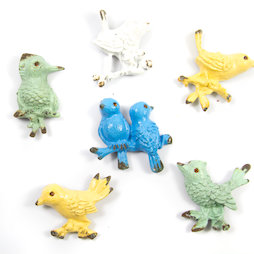 SALE-103, Ornament Birds, calamite da frigo con effetto usato, set da 6