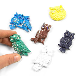 SALE-102, Glitzy Owls, calamite da frigo con effetto usato, set da 6