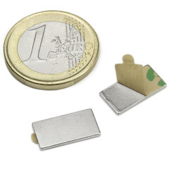 Q-15-08-01-STIC, Parallelepipedo magnetico (autoadesivo) 15 x 8 x 1 mm, neodimio, N35, nichelato