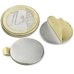 S-20-01-STIC, Disco magnetico autoadesivo Ø 20 mm, altezza 1 mm, neodimio, N35, nichelato
