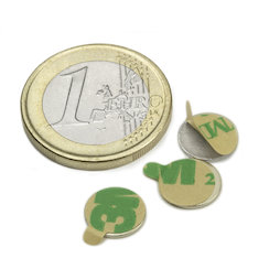 S-9.5-0.75-STIC, Disco magnetico (autoadesivo) Ø 9,5 mm, altezza 0,75 mm, neodimio, N35, nichelato