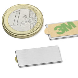 Q-25-12-01-STIC, Parallelepipedo magnetico autoadesivo 25 x 12 x 1 mm, neodimio, N35, nichelato