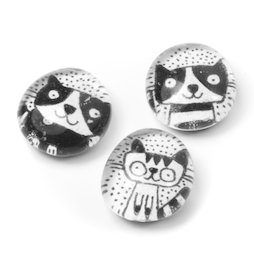 LIV-121/black, Gatos, imanes de nevera hechos a mano, 3 uds., blanco y negro
