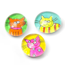 LIV-121/neon, Gatti, calamite da frigo fatte a mano, set da 3, colori fluorescenti