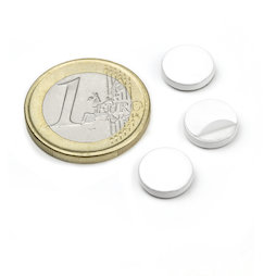PAS-10-W, Disco metallico autoadesivo bianco Ø 10 mm, come controparte per i magneti, non è un magnete!