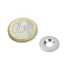 MD-15, Disco metallico con foro svasato Ø 15 mm, come controparte per i magneti, non è un magnete!