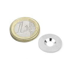 MD-18, Disco metálico con taladro avellanado Ø 18 mm, como contrapieza para imanes, ¡no es un imán!