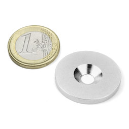 MD-27, Metallscheibe mit Senkbohrung Ø 27 mm, als Gegenstück zu Magneten, kein Magnet!