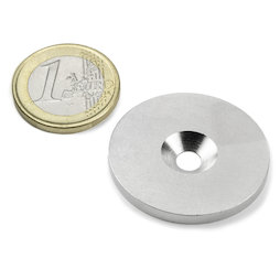 MD-34, Disco metallico con foro svasato Ø 34 mm, come controparte per i magneti, non è un magnete!