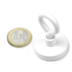 OTNW-32, Magnete con base in acciaio con occhiello bianco, Ø 32,3 mm, verniciato a polvere, filettatura M5