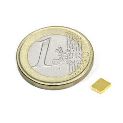 Q-05-04-01-G, Parallelepipedo magnetico 5 x 4 x 1 mm, neodimio, N50, dorato