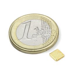 Q-CDM48-G, Parallelepipedo magnetico 5 x 5 x 1 mm, neodimio, N48, dorato