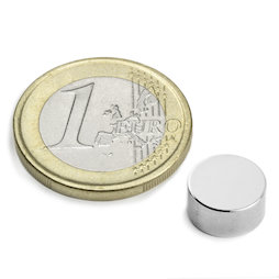 S-10-05-DN, Disco magnetico Ø 10 mm, altezza 5 mm, neodimio, N45, nichelato, magnetizzato diametralmente