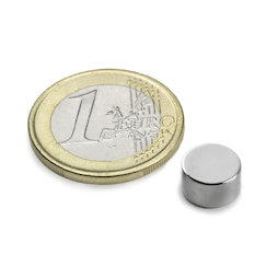 S-09-05-N, Disco magnetico Ø 9 mm, altezza 5 mm, neodimio, N50, nichelato
