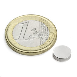 S-08-02-N, Disco magnetico Ø 8 mm, altezza 2 mm, neodimio, N45, nichelato