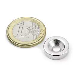 CS-S-15-04-N, Disco magnetico Ø 15 mm, altezza 4 mm, con foro svasato, N35, nichelato