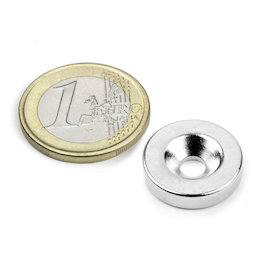 CS-S-18-04-N, Disco magnetico Ø 18 mm, altezza 4 mm, con foro svasato, N35, nichelato