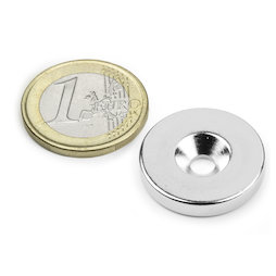 CS-S-23-04-N, Disco magnetico Ø 23 mm, altezza 4 mm, con foro svasato, N35, nichelato