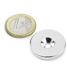 CS-S-27-04-N, Disco magnetico Ø 27 mm, altezza 4 mm, con foro svasato, N35, nichelato