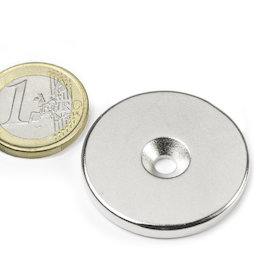 CS-S-34-04-N, Disco magnetico Ø 34 mm, altezza 4 mm, con foro svasato, N35, nichelato