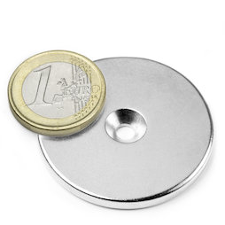 CS-S-42-04-N, Disco magnetico Ø 42 mm, altezza 4 mm, con foro svasato, N35, nichelato