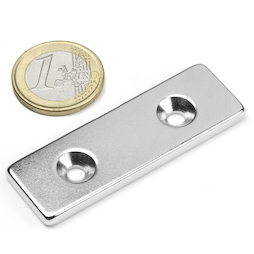 CS-Q-60-20-04-N, Parallelepipedo magnetico 60 x 20 x 4 mm, con foro svasato, N35, nichelato