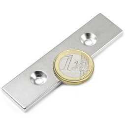 CS-Q-80-20-04-N, Parallelepipedo magnetico 80 x 20 x 4 mm, Con foro svasato, N35, nichelato