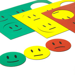 BA-016, Simboli magnetici smiley, per lavagne bianche & lavagne per la progettazione, 6 smiley per foglio A5, set di 3 pezzi: verde, giallo, rosso