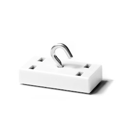 WS-HOOK-01, Magnete a barra con gancio, sistema magnetico in ferrite in un involucro di plastica, rettangolare, 53 x 27,5 mm