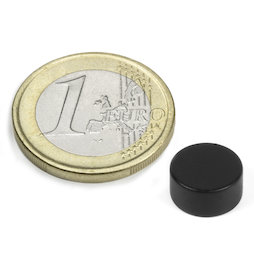 S-10-05-E/black, Colore nero, Disco magnetico Ø 10 mm, altezza 5 mm, neodimio, N42, rivestito in resina epossidica
