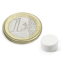 S-10-05-E/white, Colore bianco, Disco magnetico Ø 10 mm, altezza 5 mm, neodimio, N42, rivestito in resina epossidica