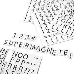 BA-015LN, Lettere e numeri magnetici, per etichettare scaffali metallici, 120 caratteri per foglio A4, set in due parti