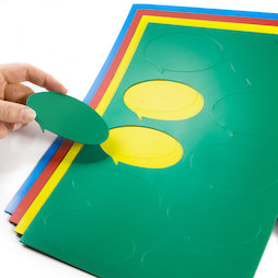 BA-014BO, Magnetsymbole Sprechblase oval, für Whiteboards & Planungstafeln, 10 Symbole pro A4-Bogen, in verschiedenen Farben