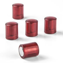 M-PC/redt, Tafelmagnete zylindrisch, Neodym-Magnete mit Kunststoffkappe, Ø 14 mm, transparent rot