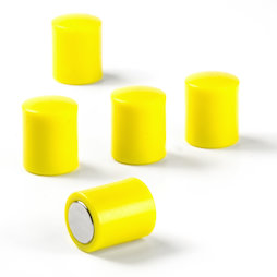M-PC/yellow, Tafelmagnete zylindrisch, Neodym-Magnete mit Kunststoffkappe, Ø 14 mm, gelb