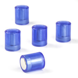 M-PC/bluet, Magneti per lavagna cilindrici, magneti al neodimio con cappuccio in plastica, Ø 14 mm, blu trasparente